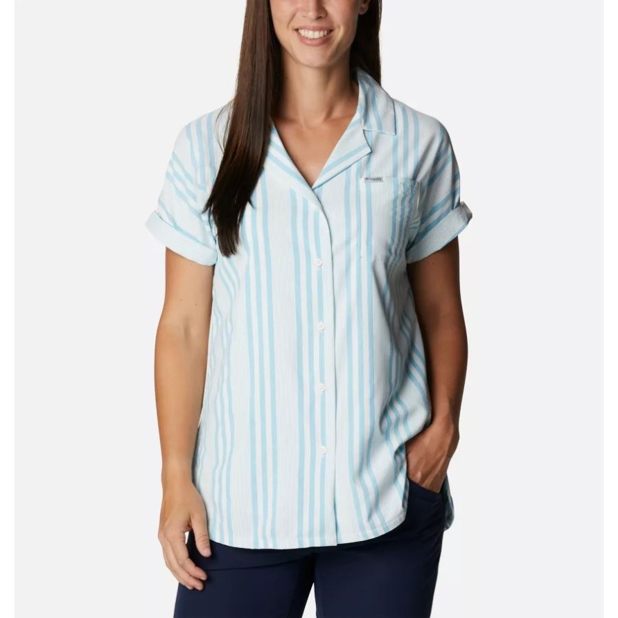 Atoll Stripe Damen-sonnendrifter Gewebtes Kurzarmhemd Columbia