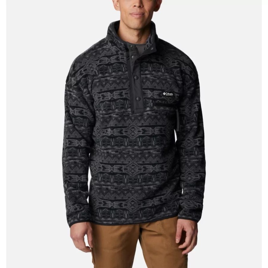 Schwarzes 80er-Jahre-Streifendruck-Columbia-Herren-Helvetia-Streetwear-Fleece
