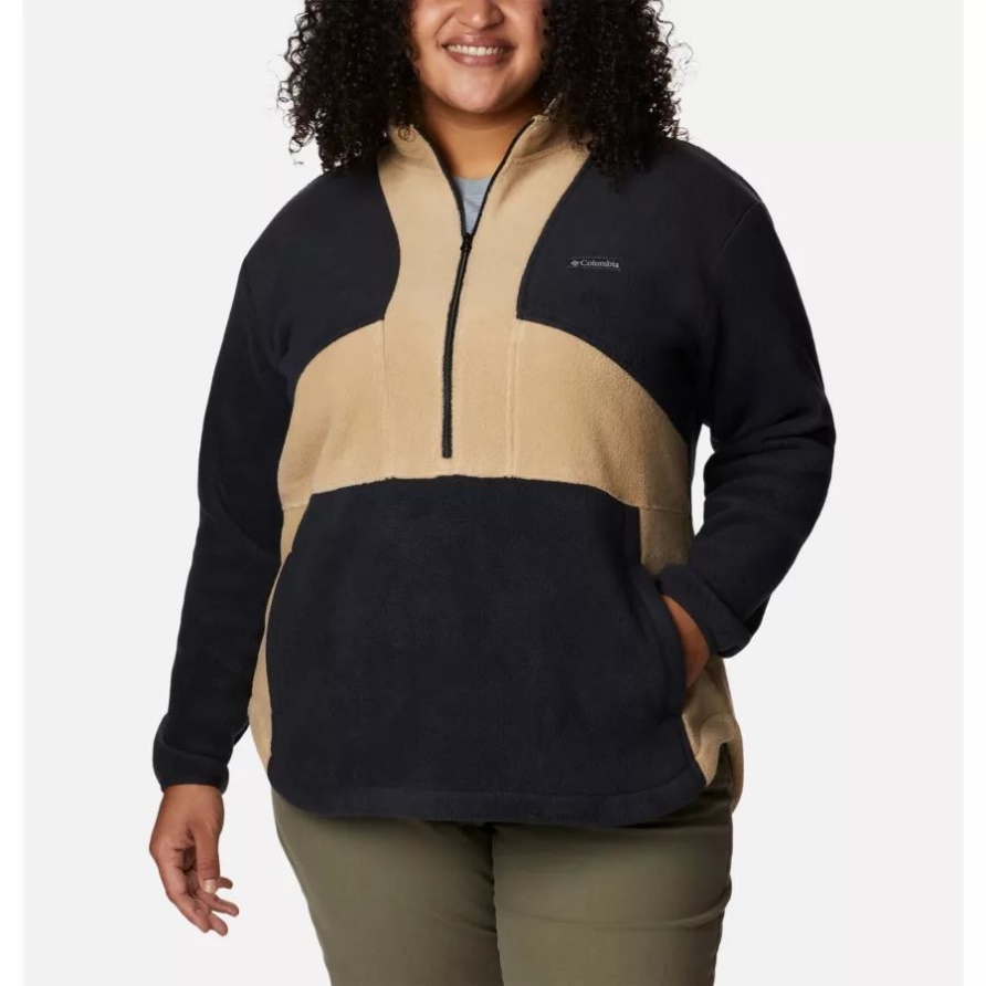 Schwarz/Beach Benton Springs Colorblock-Fleecepullover Mit Halbem Reißverschluss Für Damen Plus Größe Columbia