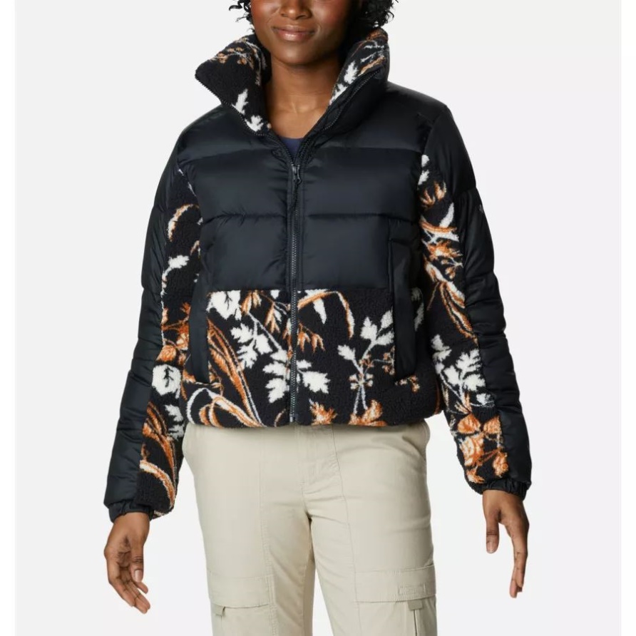 Schwarz/schwarz Fallgrass Print Damen-leadbetter Point Sherpa Hybrid Pufferjacke Columbia