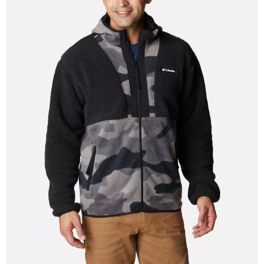 Schwarz/schwarz Mod Camo Print Backbowl Sherpa Kapuzenjacke Für Herren Columbia