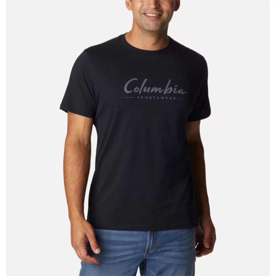 Schwarz/gebürstetes Logo Columbia Herren-CSC-Grafik-Lässiges Bio-Baumwoll-T-Shirt