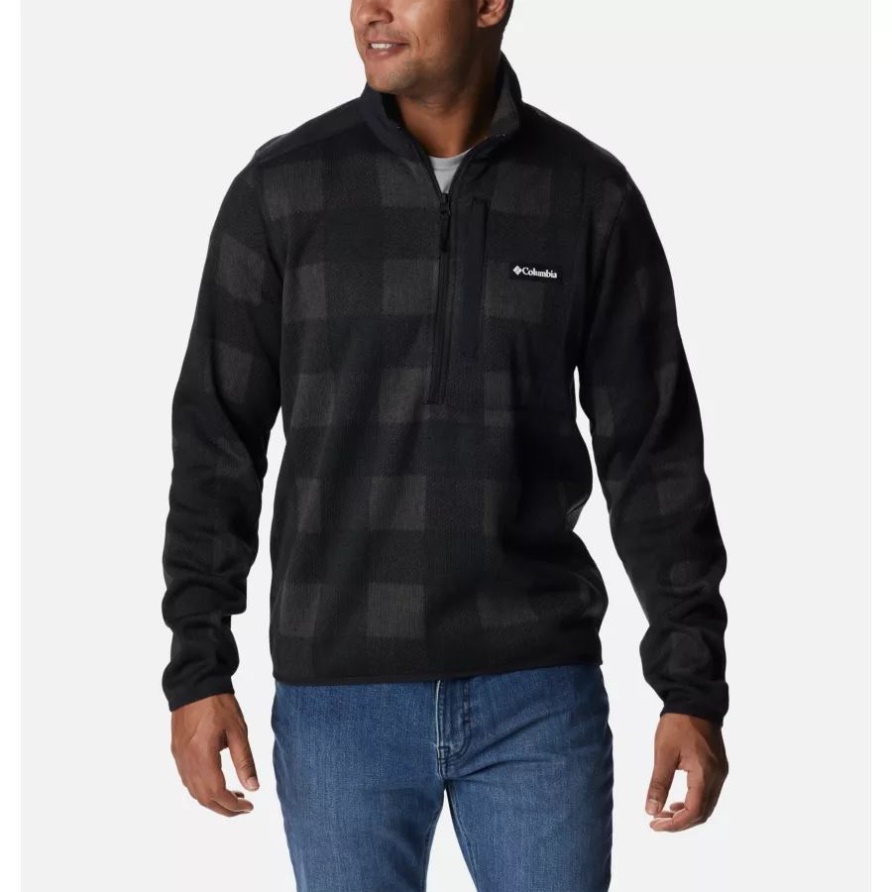 Schwarzer Büffelkarodruck Columbia Herrenpullover Wetter Ii Halber Reißverschluss Aus Bedrucktem Fleece