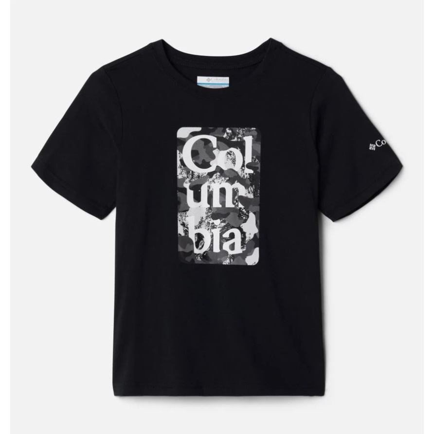 Grafik-T-Shirt Aus Bio-Baumwolle Mit Schwarzem Camouflage-Stack Columbia-Jungen