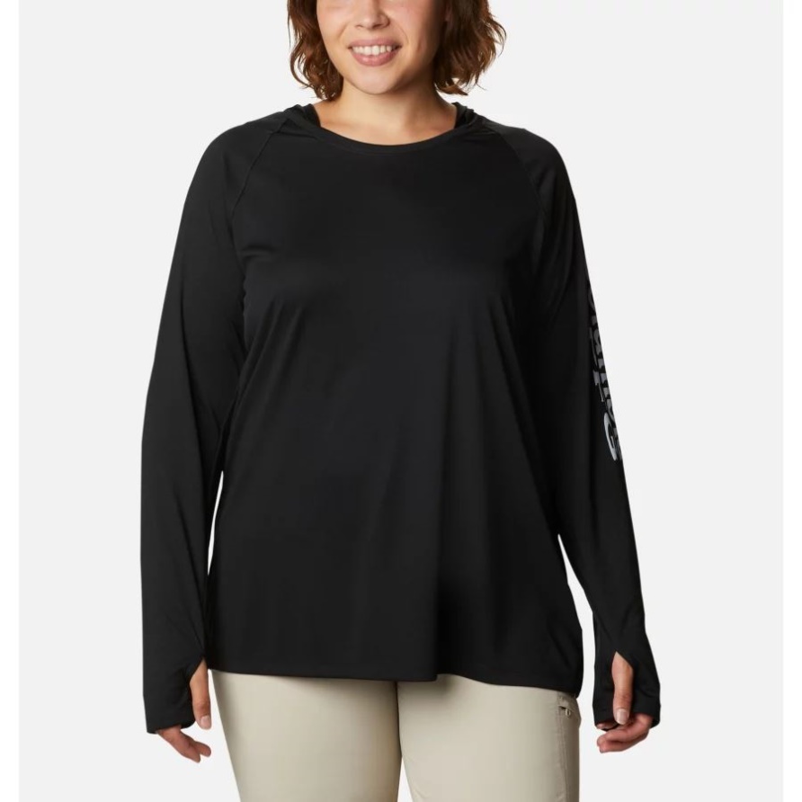 Schwarz/Zirrusgrauer Hoodie Mit Logo Columbia-Pfg-Gezeiten-T-Shirt Für Frauen In Übergröße