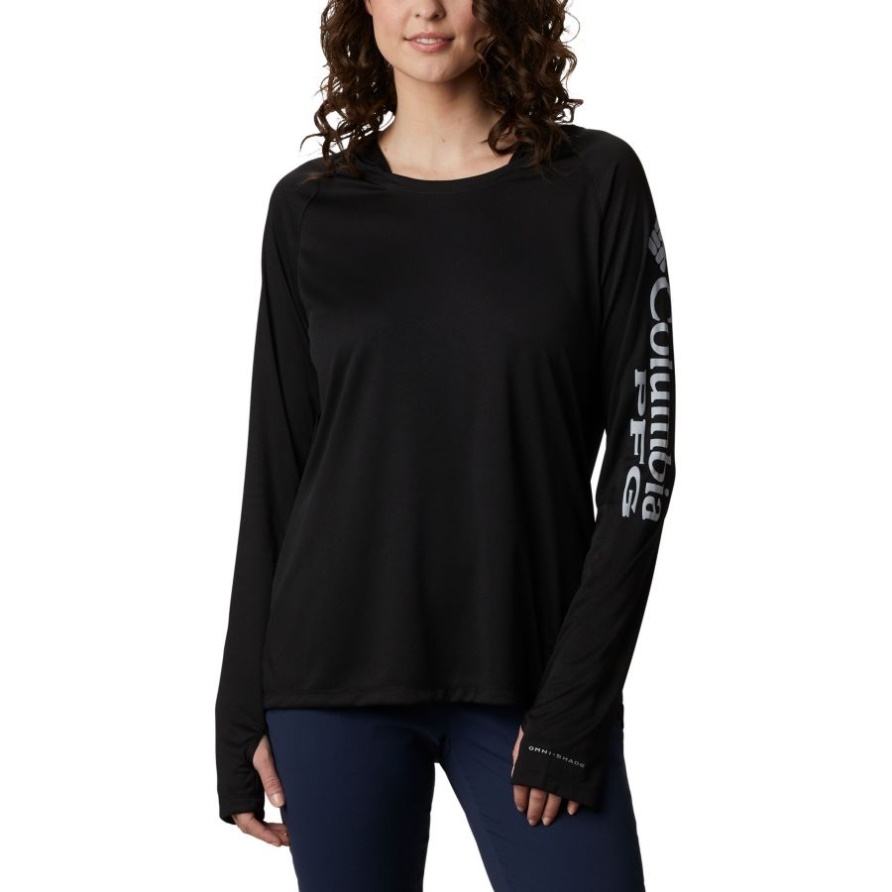 Schwarz/Cirrus Grauer PFG-Gezeiten-T-Shirt Hoodie Columbia-Frauen Mit Logo Columbia
