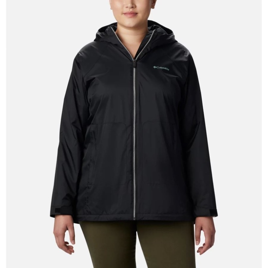 Schwarze, Gefütterte Lange Damenjacke Mit Switchback Von Columbia Brand In Übergröße
