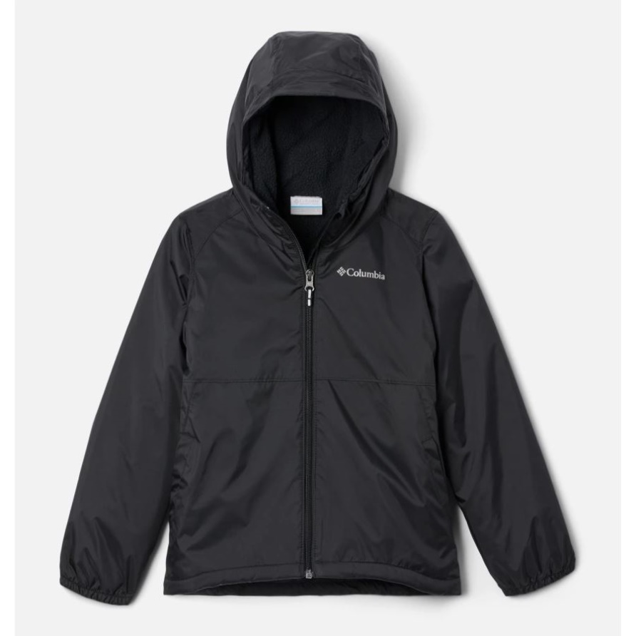 Schwarze Kolumbien-Jacke Mit Sherpa-Futter Und Switchback Für Mädchen