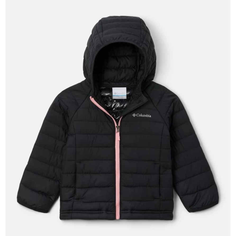 Black Columbia Mädchen-Powder-Lite-Kapuzenjacke Für Kleinkinder
