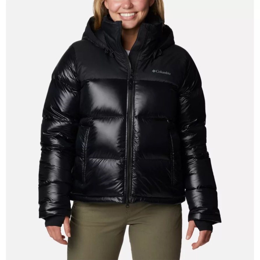 Black Columbia Pufferjacke Mit Bulo-Punkt-Isolierung Und Kapuze Für Damen