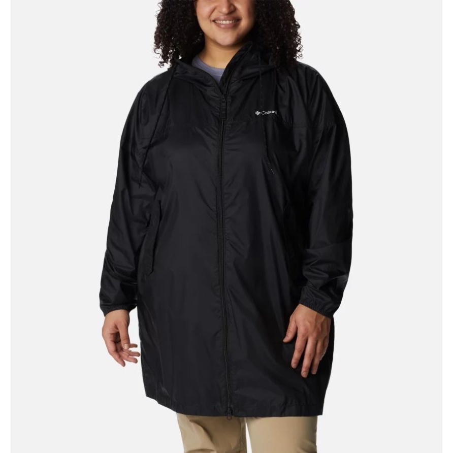 Black Columbia Flash Challenger Long Windjacke Für Damen In Übergröße