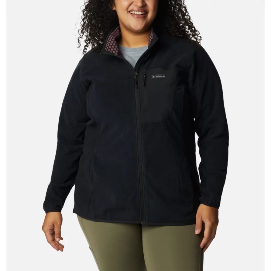 Black Columbia Damen-Outdoor-Tracks-Fleecejacke Mit Durchgehendem Reißverschluss Plus Größe