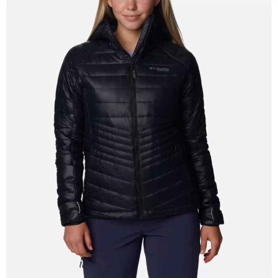 Black Columbia Damenjacke Mit Platinspitze Und Kapuze