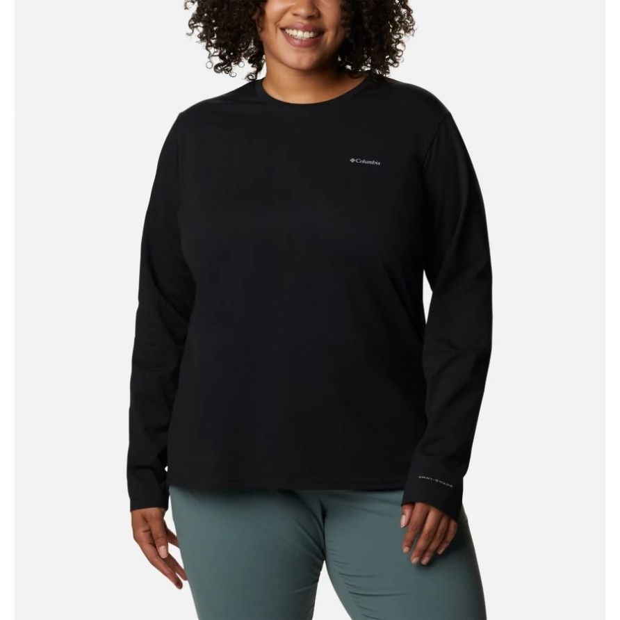 Black Columbia Sun Trek Langarm-T-Shirt Für Damen In Übergröße