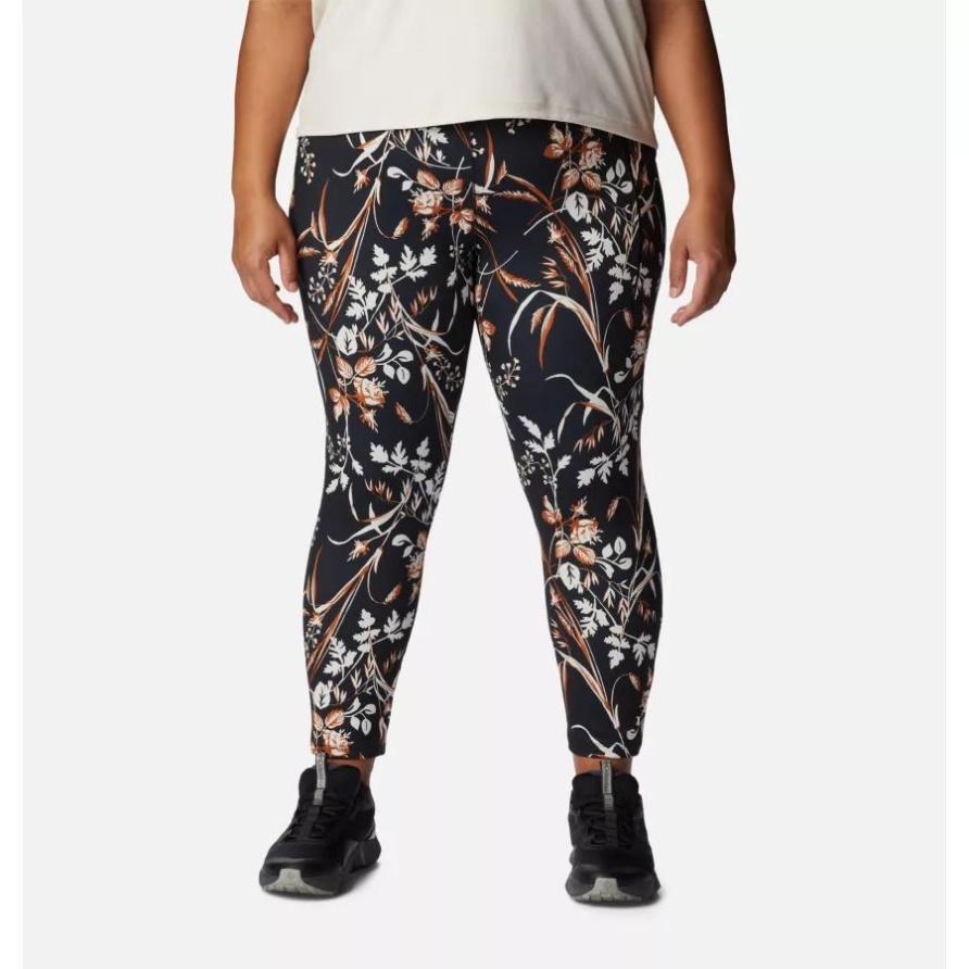 Schwarze 7/8-Leggings Für Damen Mit Fallgrass-Print Und Columbia-Wochenende In Übergröße