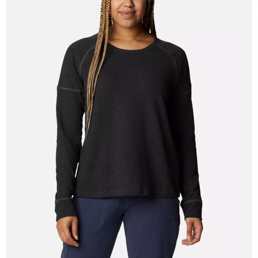 Schwarz Heather Columbia Damen Pine Peak Langarm-Thermoshirt