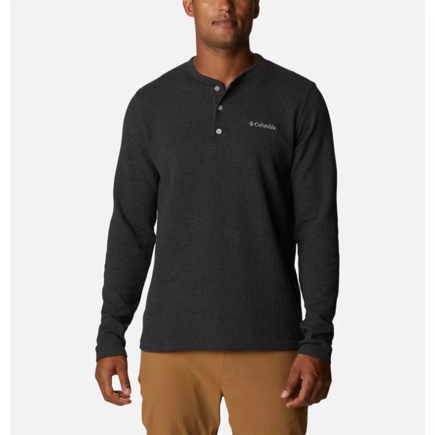 Schwarz Meliert Herren-Henley Columbia Mit Waffelmuster Und Kiefernspitze