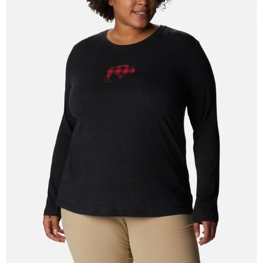 Schwarz Heather/Range Roam Print Columbia Hidden Haven Langarm-T-Shirt Für Frauen In Übergröße