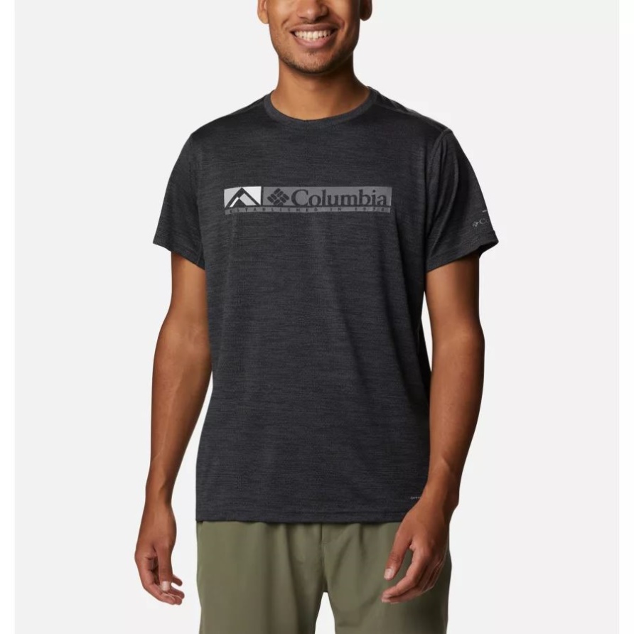 Schwarzes Heather/Ridgescape-Grafik Columbia Herren Alpine Chill Zero Grafik Technisches T-Shirt