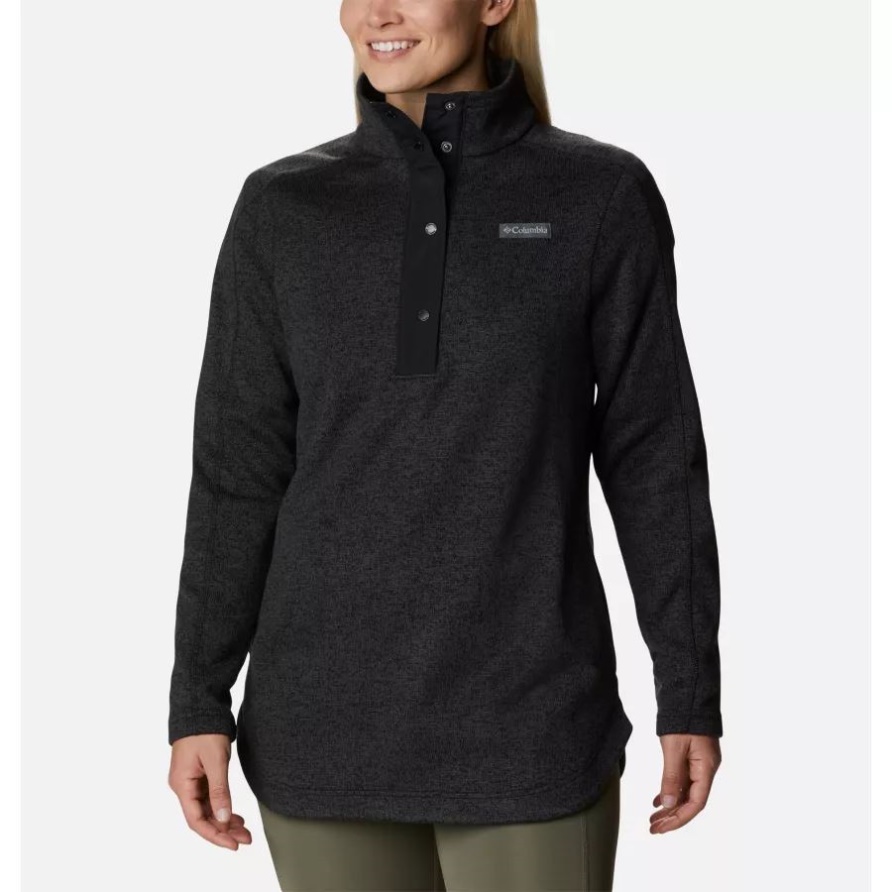 Schwarz Meliert Damen Pullover Wetterfleece Tunika Columbia