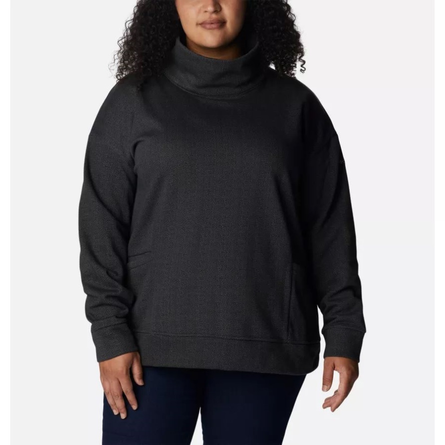 Schwarz Columbia Trichterpullover Mit Fischgrätenmuster Columbia Lodge Trichterpullover Für Damen In Übergröße