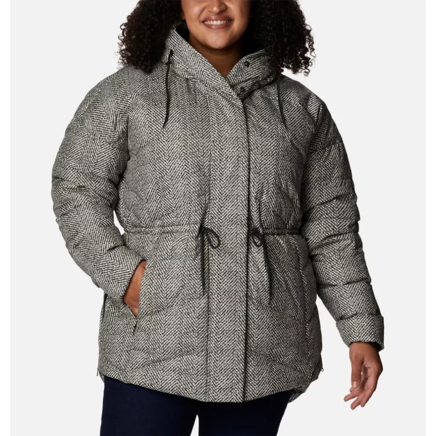 Icy Heights Ii Damen-daunenjacke Mit Schwarzem Fischgrätmuster Plus Größe Columbia