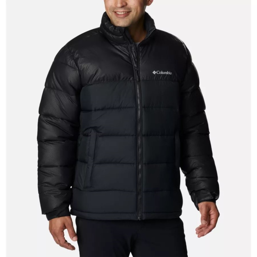 Schwarze, Hochgeteilte, Schwarze, Gepunktete, Warme Pufferjacke Für Herren Columbia