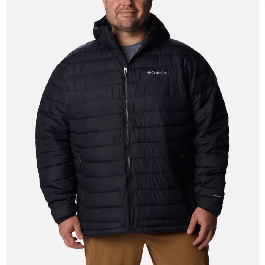 Schwarze Isolierte Jacke Mit Kapuze Und Puder Lite Für Herren Erweiterte Größe Columbia