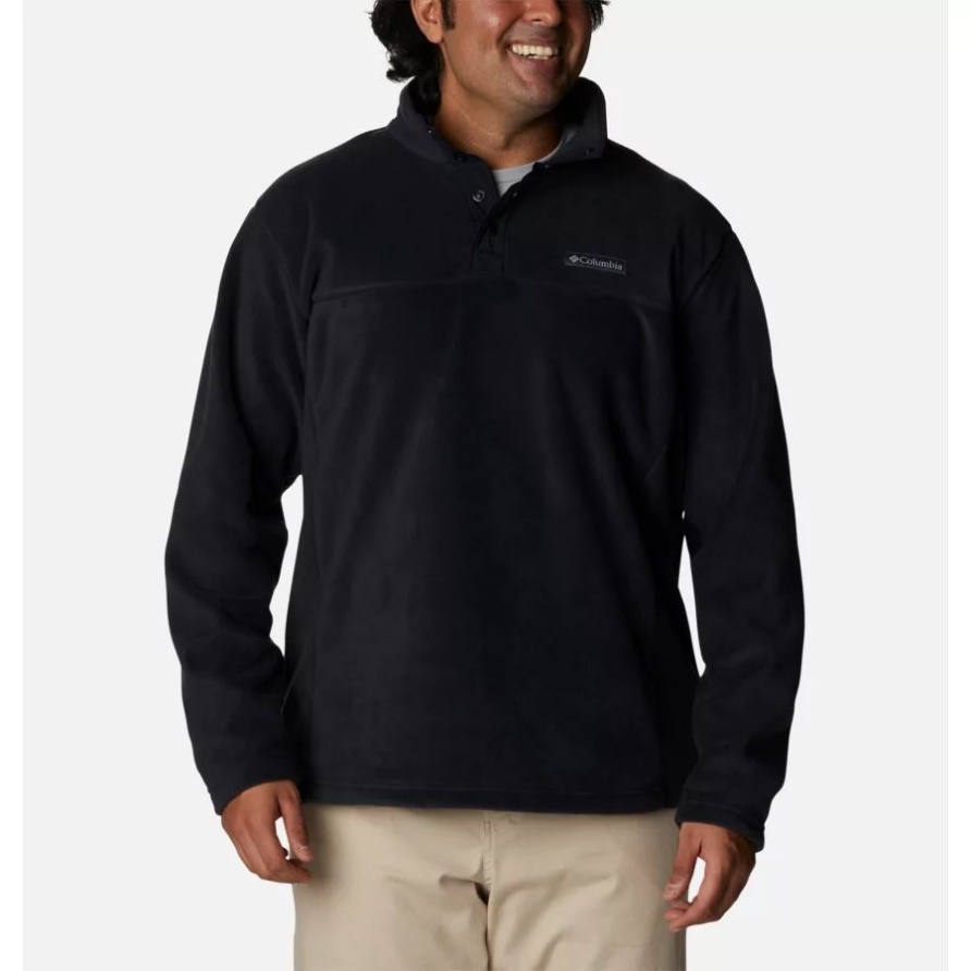 Schwarzer Herren-Steens-Mountain-Fleecepullover Mit Halbem Druckknopf Groß Columbia