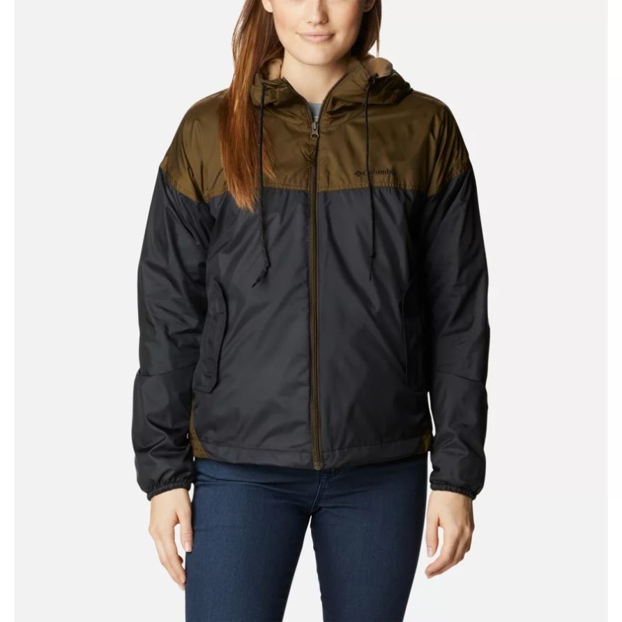 Schwarz/olivgrüne Flash Challenger Fleece Gefütterte Windjacke Für Damen Columbia