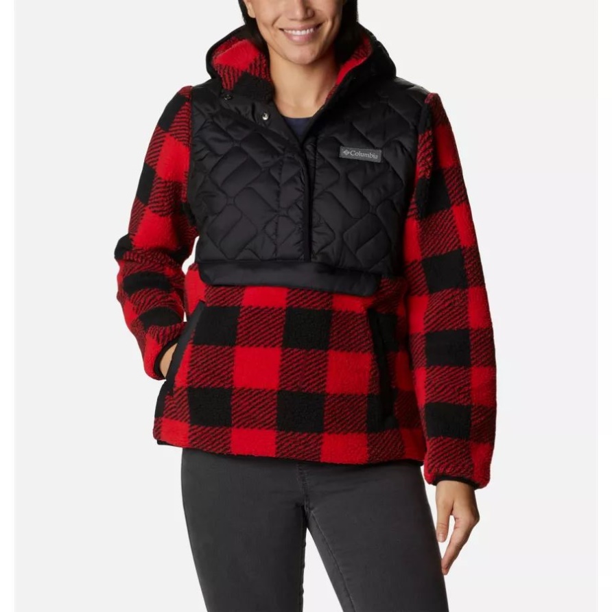 Black/red Lily Check Damen-Fleecepullover Sweet View Mit Kapuze Columbia