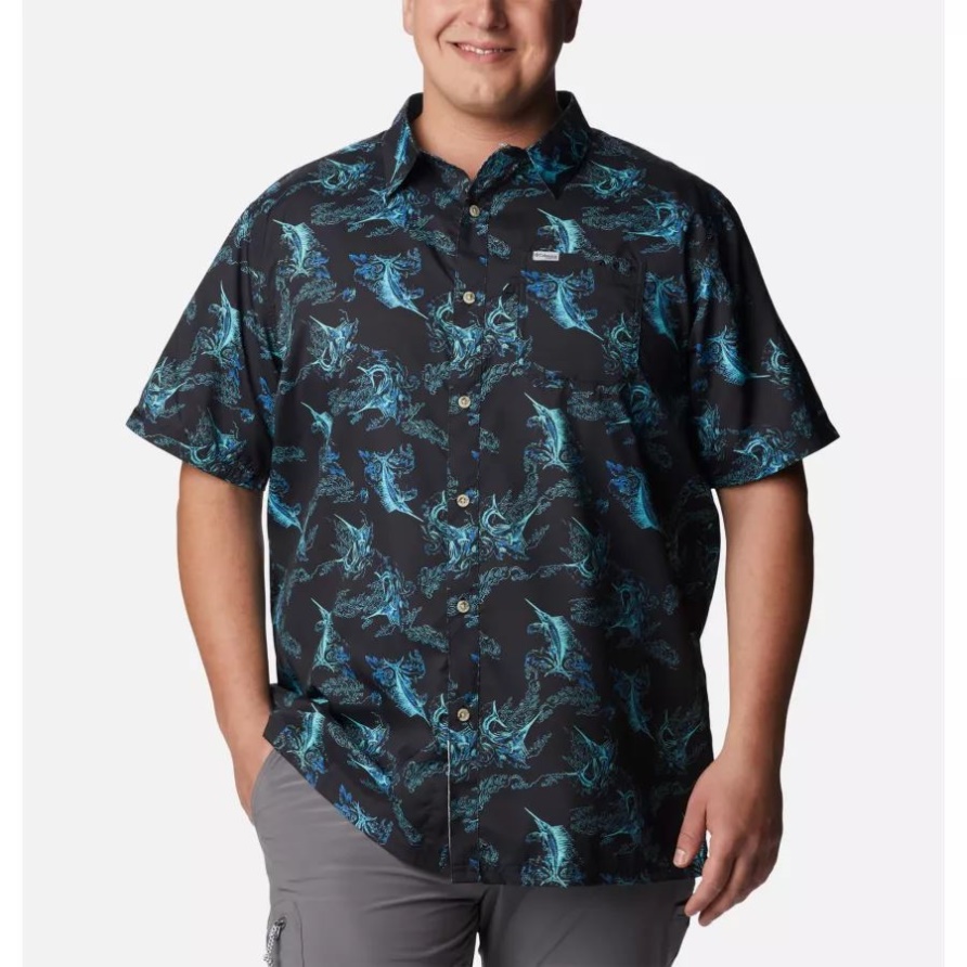 Schwarzes Segel Wegdruck Columbia Herren Pfg Super Slack Tide Camp Shirt Groß