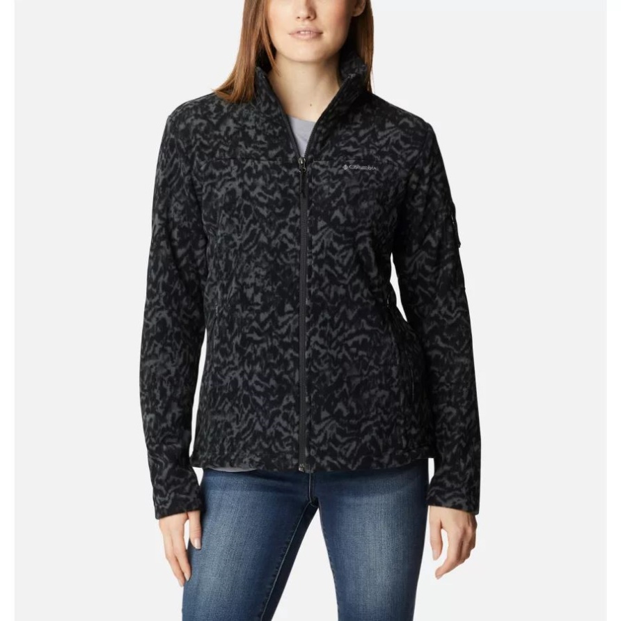 Schwarze Damen-Fleecejacke Fast Trek Mit Terrain-Print Columbia