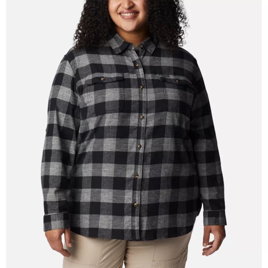 Schwarzer Twill Damen Pine Street Stretch Flanell Plus Size Columbia