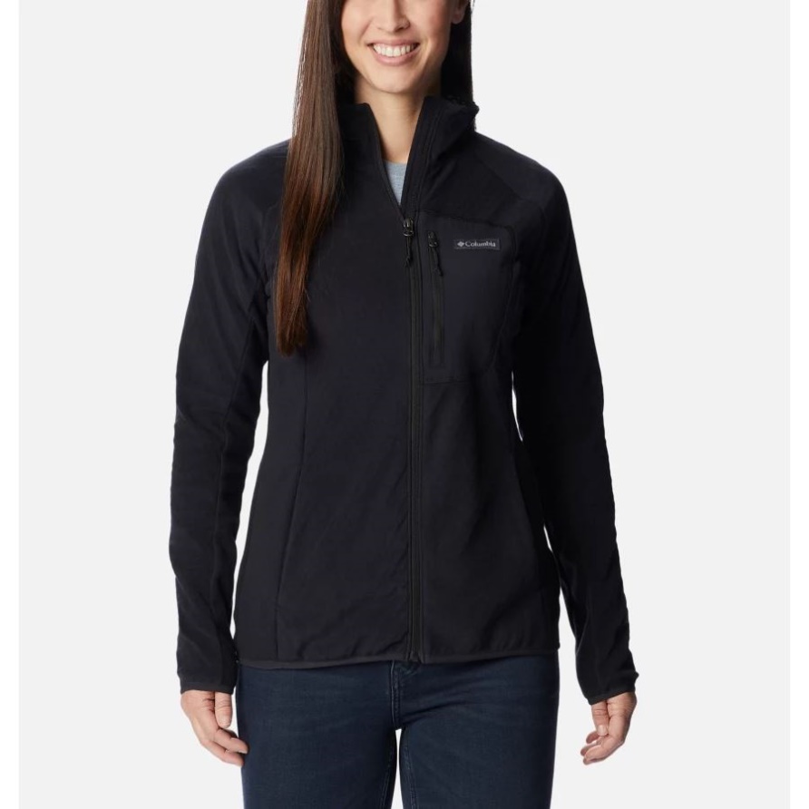 Schwarze Damen-outdoor-tracks-fleecejacke Mit Durchgehendem Reißverschluss Columbia