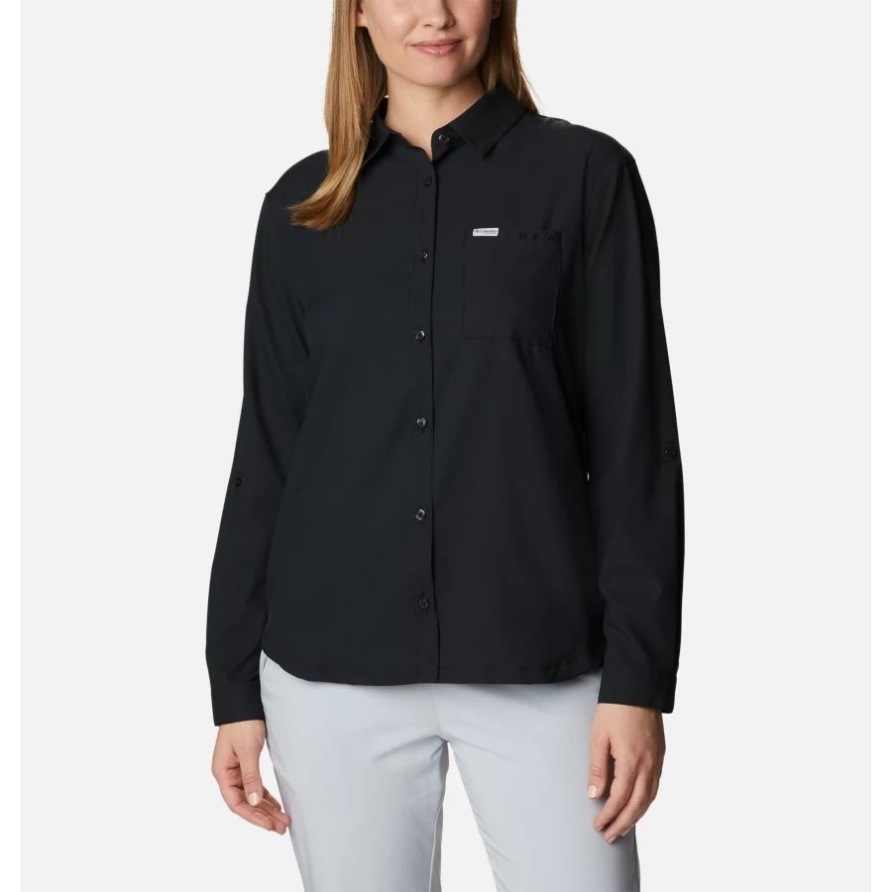 Schwarzes Pfg Sun Drifter Gewebtes Langarmhemd Für Damen Columbia