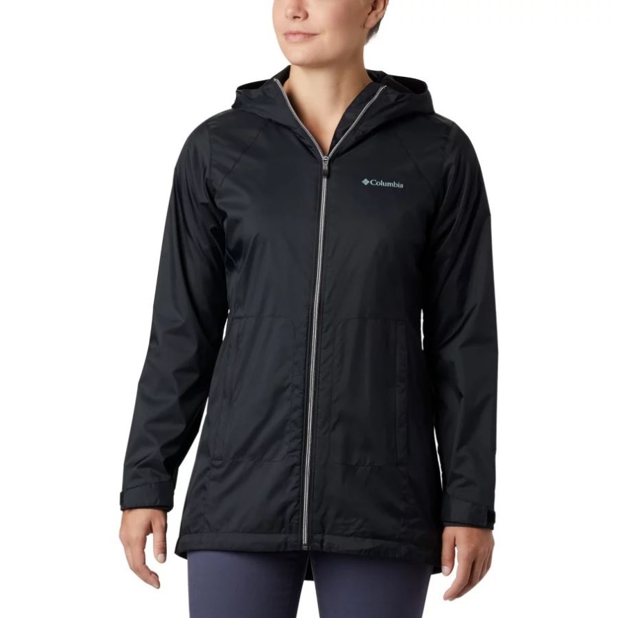 Schwarze, Gefütterte Lange Jacke Mit Switchback Für Damen Columbia