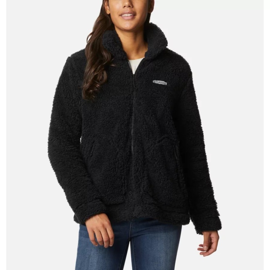 Schwarze Damen-winterpass-sherpa-jacke Mit Durchgehendem Reißverschluss Columbia