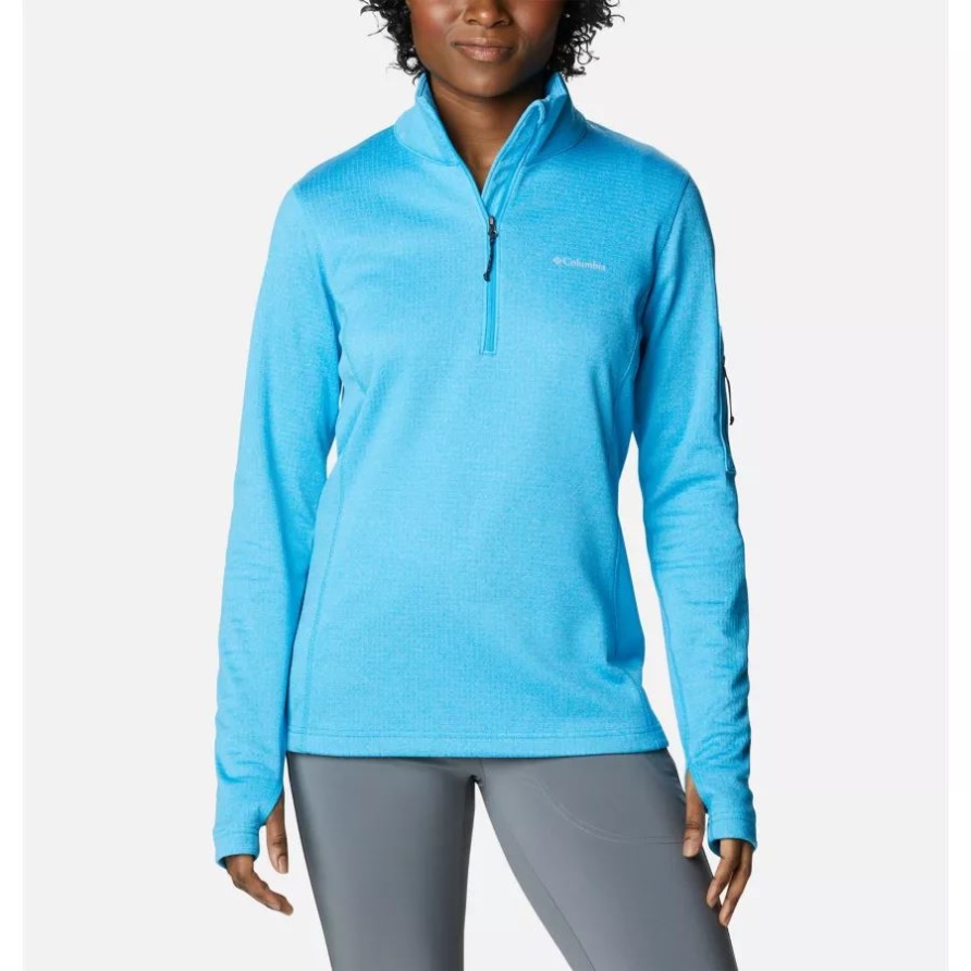 Blau Chill Heather Park View Grid Fleecepullover Mit 1/2-Reißverschluss Für Damen Columbia
