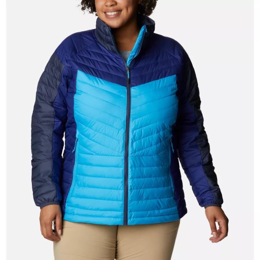 Blue Chill/nocturnal/dark Sapphire Columbia Puder Lite II Isolierte Damenjacke Mit Durchgehendem Reißverschluss Plus Größe