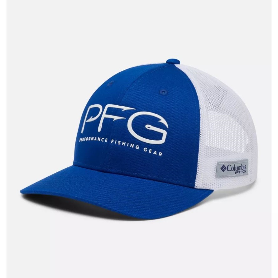 Blauer Ara/weiß Columbia Pfg Mesh Snap Back Haken Ballkappe Hohe Krone