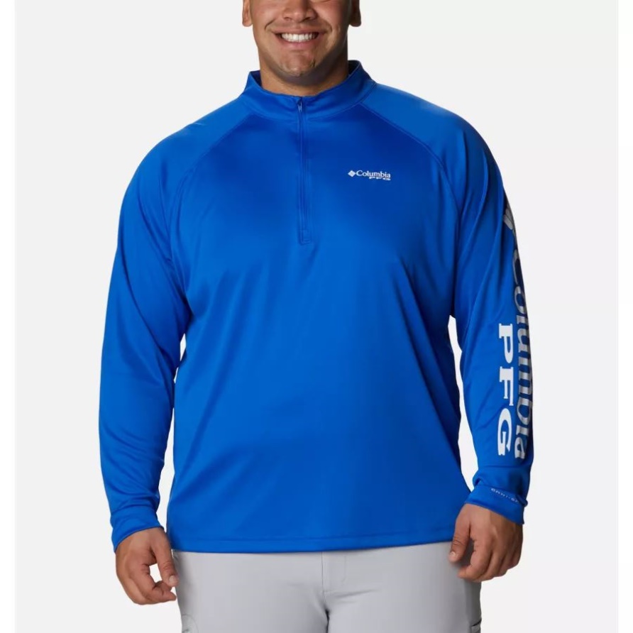 Blauer Ara/weißes Logo Pfg Terminal Tackle Herrenpullover Mit 1/4-Reißverschluss Big Columbia