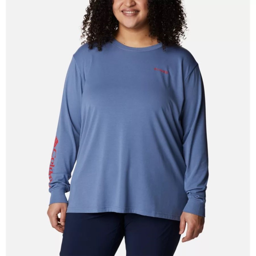 Bluestone/red Spark Gradient Columbia Frauen Pfg Slack Water Grafik Langarmshirt Plus Größe