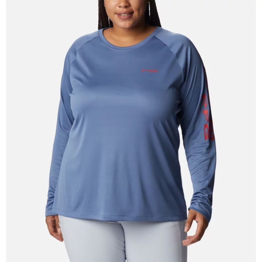 Bluestone/red Spark Logo Columbia Frauen Pfg Tidal Tee Ii Langarm Plus Größe