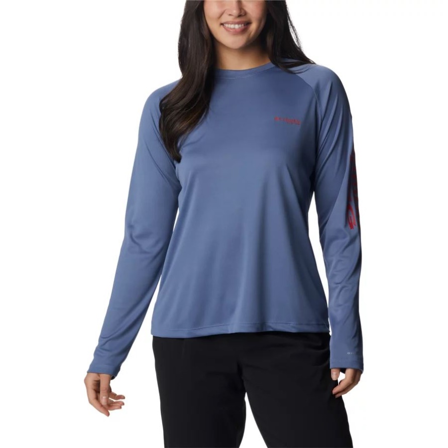 Bluestone/red Spark Logo Columbia Frauen Pfg Tidal Tee Ii Langarmshirt