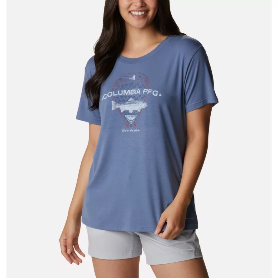 Bluestone/forout Columbia Kurzarmshirt Mit Lockerer Wassergrafik Für Damen
