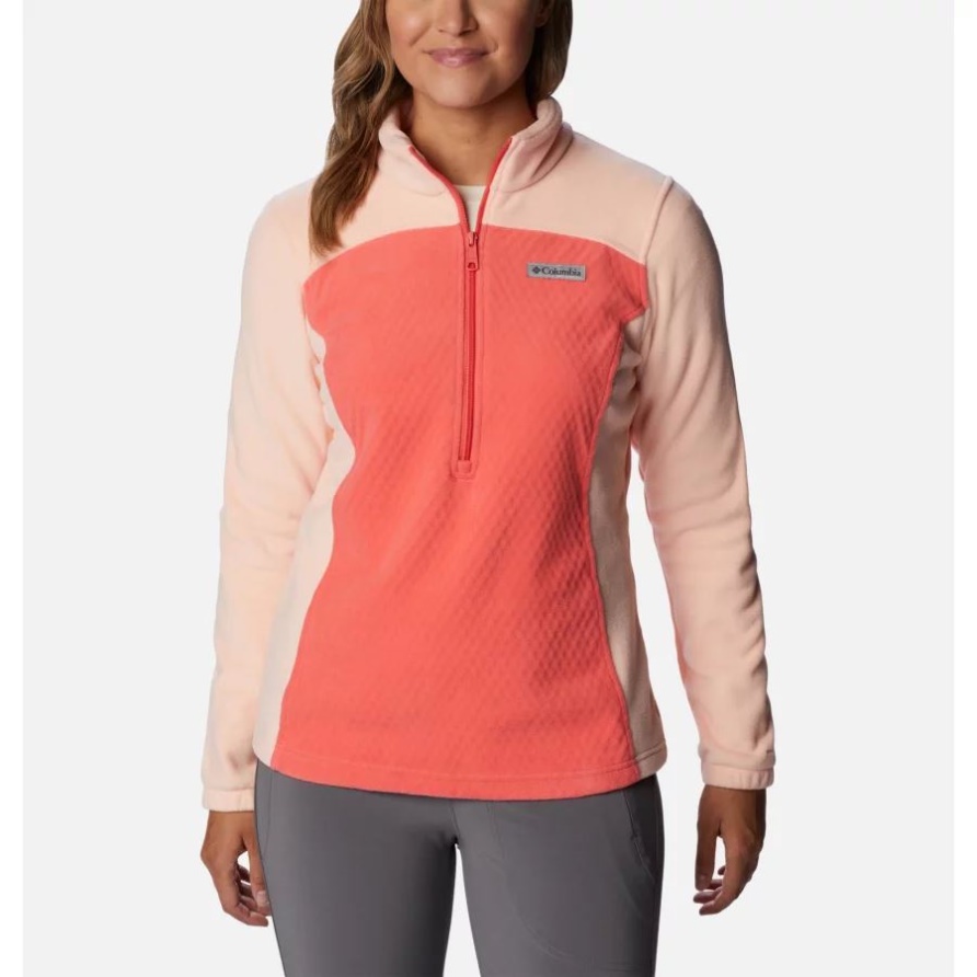 Blush Pink/Pfirsichblüte Columbia Damen-Pullover Mit Halbem Reißverschluss Und Overlook-Trail