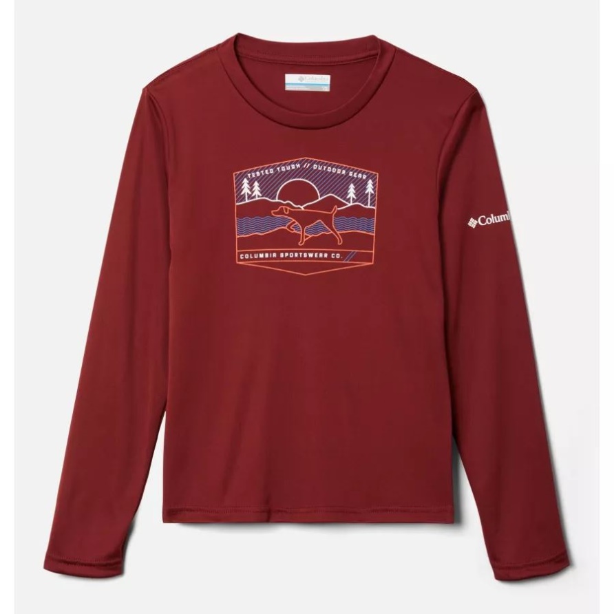 Grizzly Peak Langarm-Grafik-T-Shirt Für Jungen Columbia Red Jaspis/Hound Scape