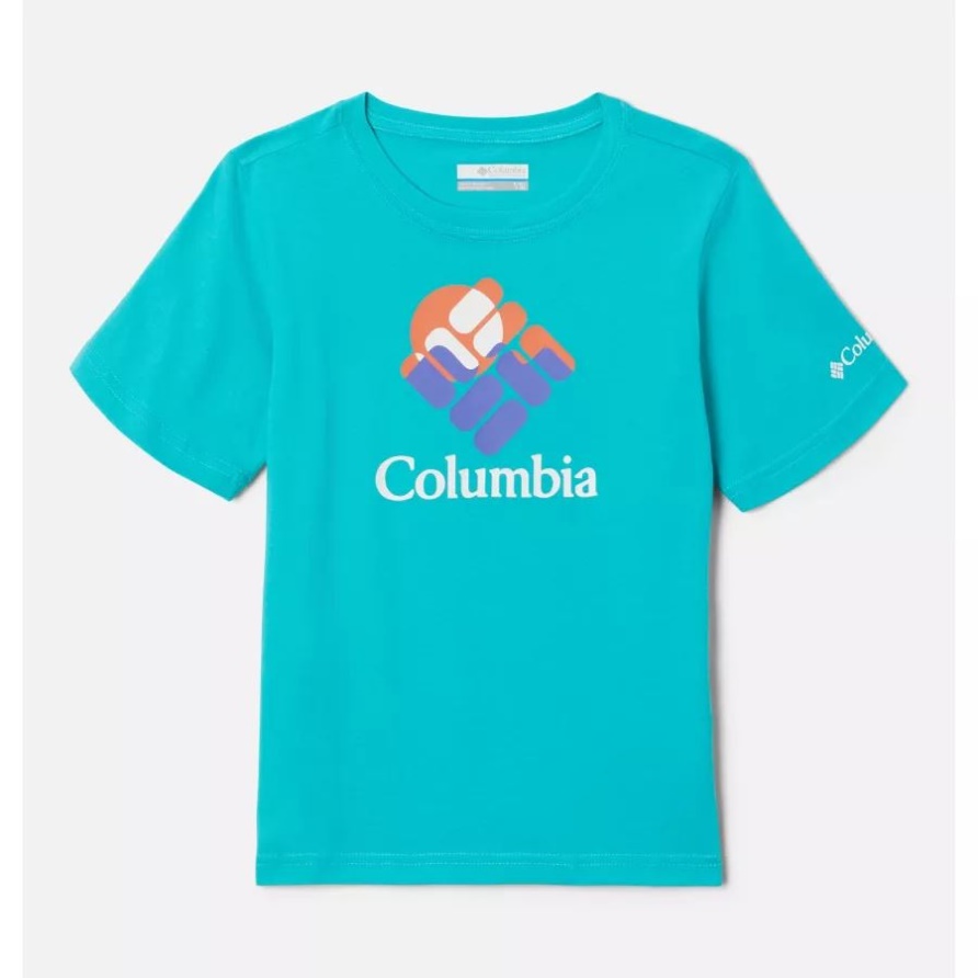 Valley Creek Kurzarm-Grafik-T-Shirt Für Jungen Helles Aqua/Edelstein-Grafik Columbia
