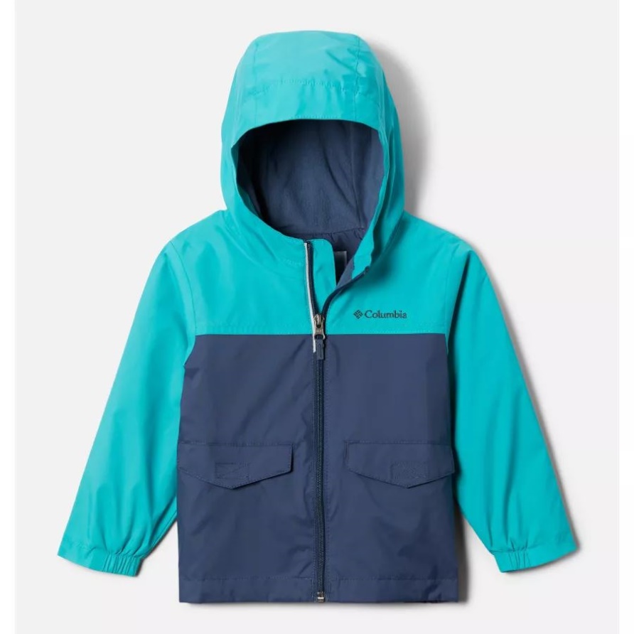 Regen-Zilla-Jacke Für Kleinkinder In Hellem Aqua/dunklem Mountain Columbia Für Jungen